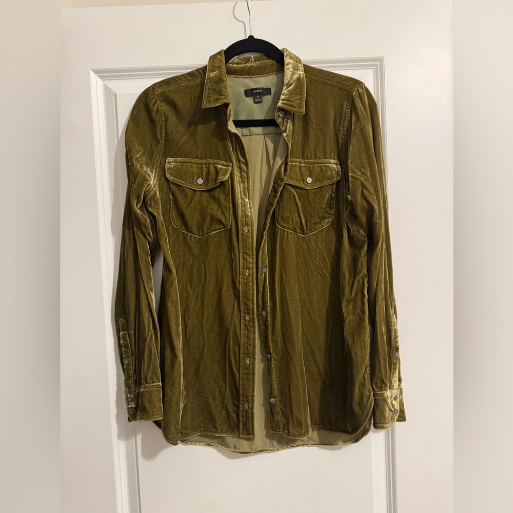 J crew green velvet button down
